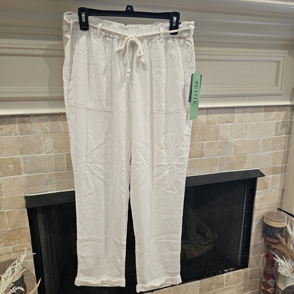 Lark & Grey Linen Blend White Casual Pant Beachy Travel